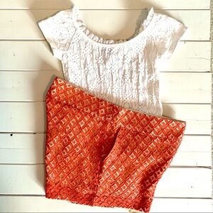 Anthro Ezra Lace Overlay Orange Shorts Size Med